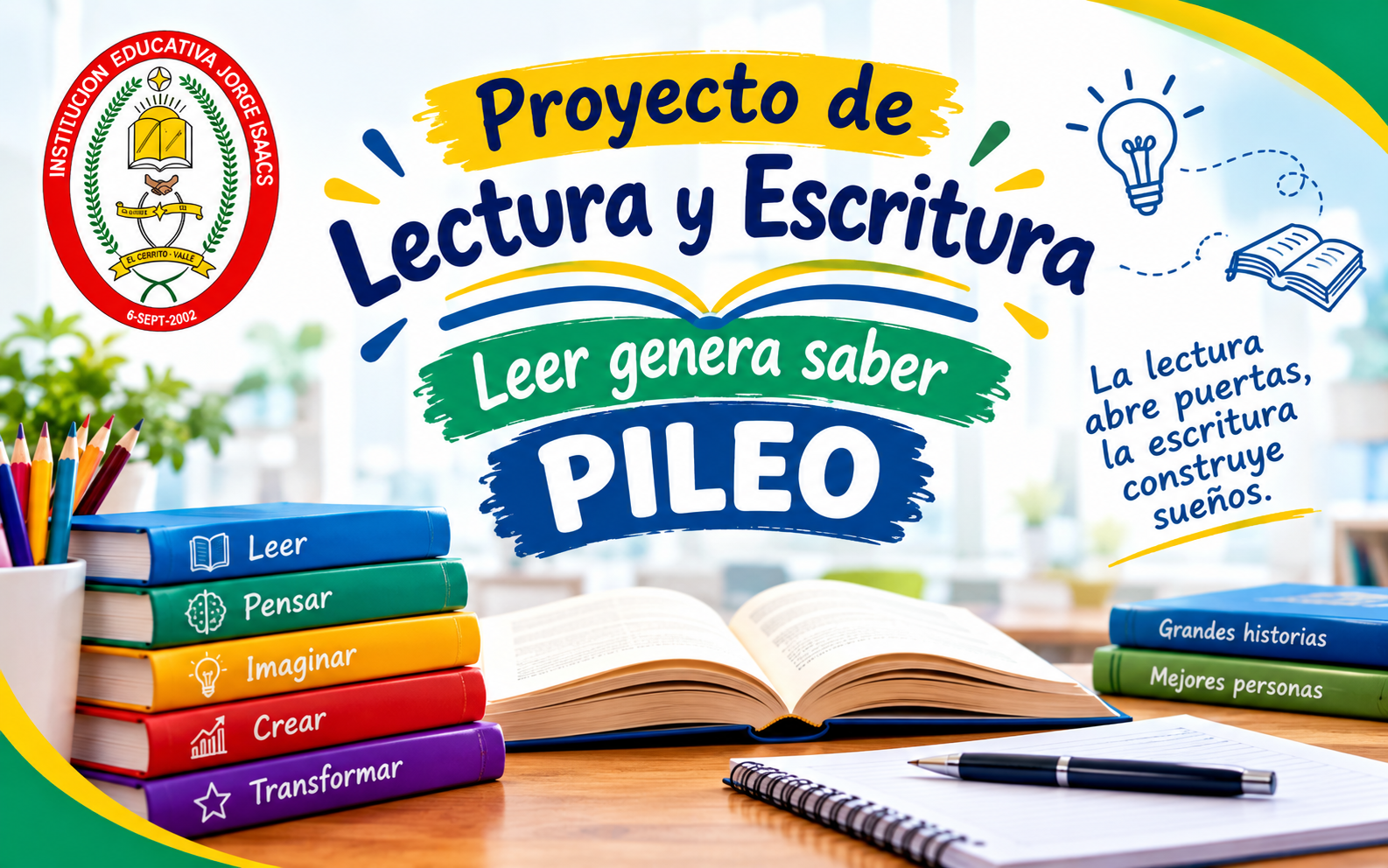 Estudiantes leyendo en la biblioteca escolar
